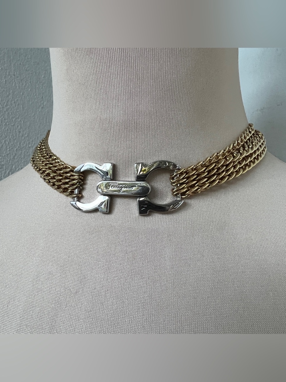 Two-tone Ferragamo x Junk You! Rescued Hardware Choker Necklace 15-17”